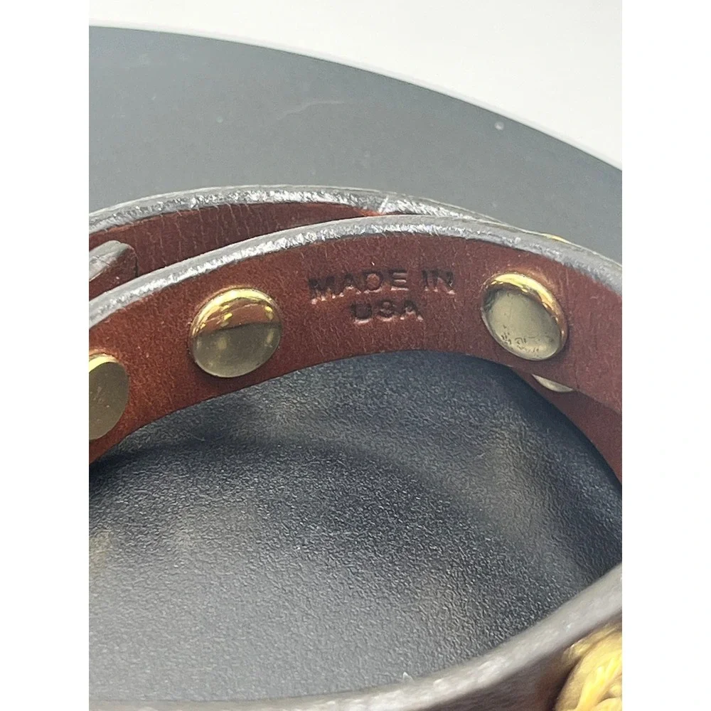 Tory Burch Jewelry Leather Brown Double Wrap Gold Logo Bracelet Made‎ in USA